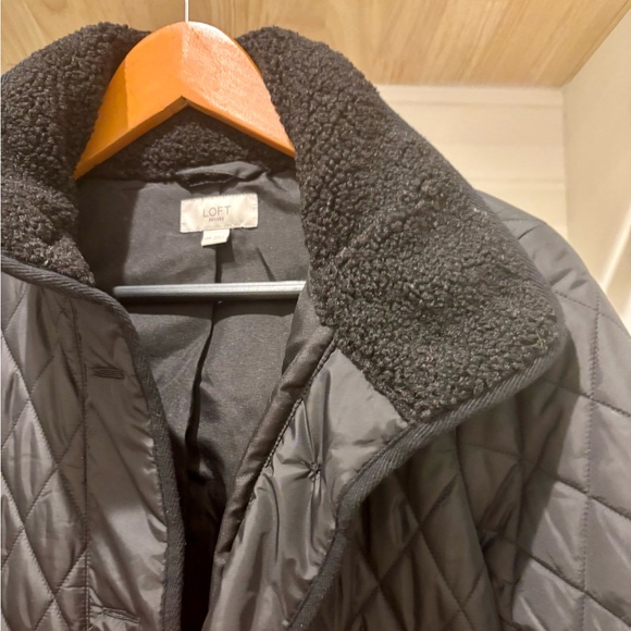 LOFT Black Shearling Mixed Media Coat - XXS Petite - Picture 5 of 10